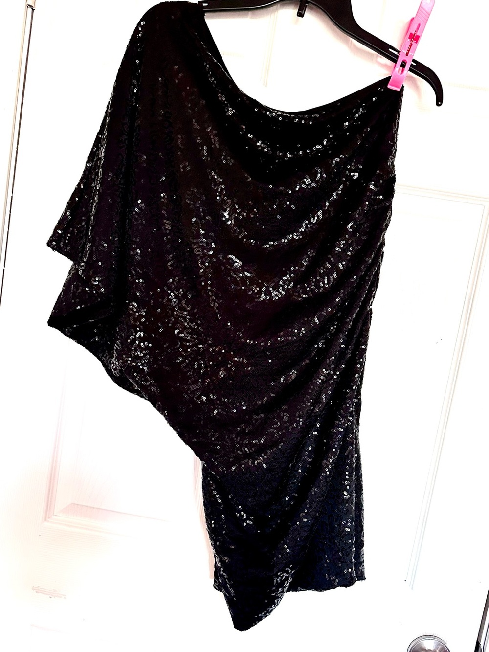 le chateau Black Sequin One-Shoulder Draped Dress